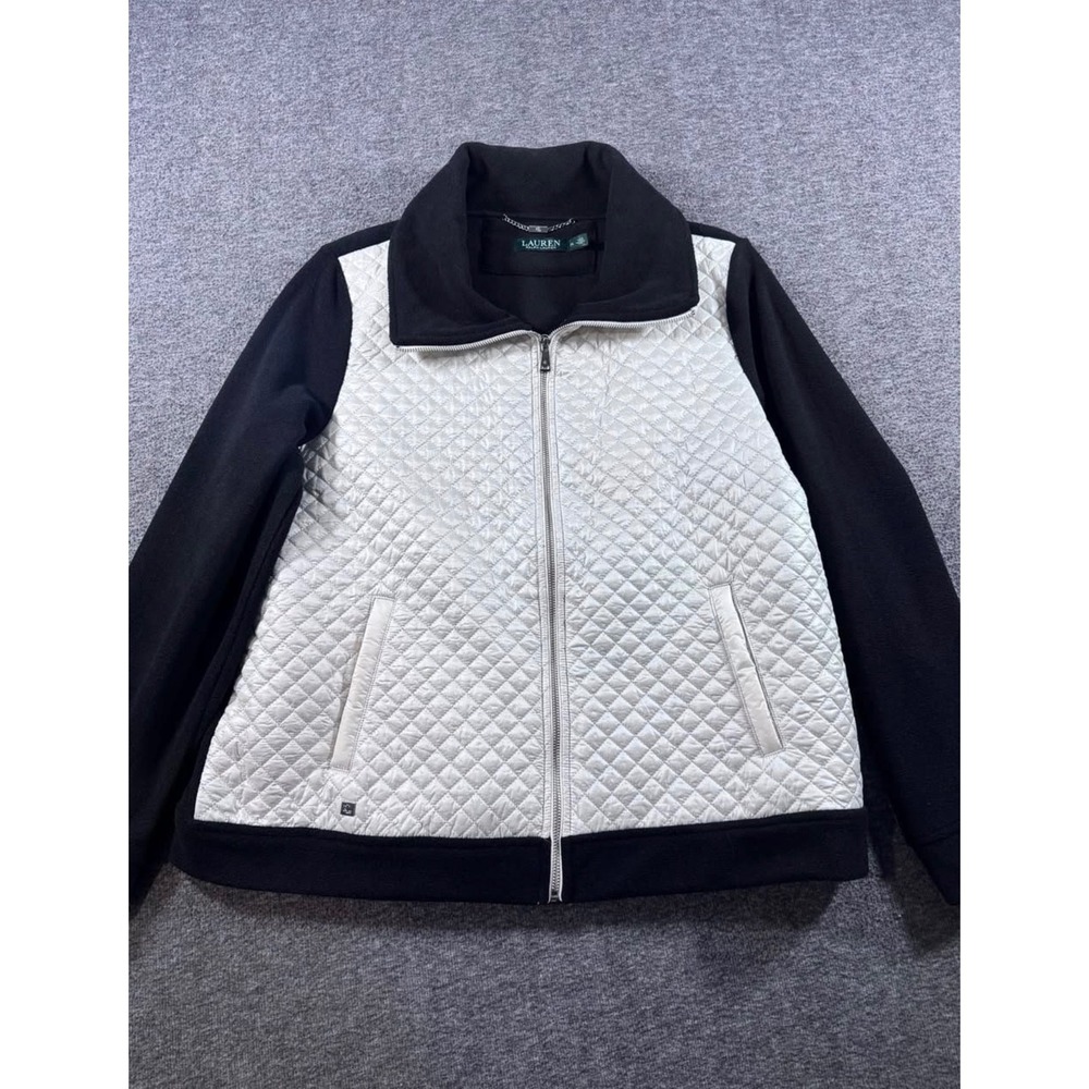 Lauren Ralph Lauren Womens XL Quilted Fleece Mixed Media Full Zip Jacket